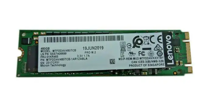 ThinkSystem M.2 5100 480GB SATA 6Gbps Non-Hot Swap SSD 01KR465