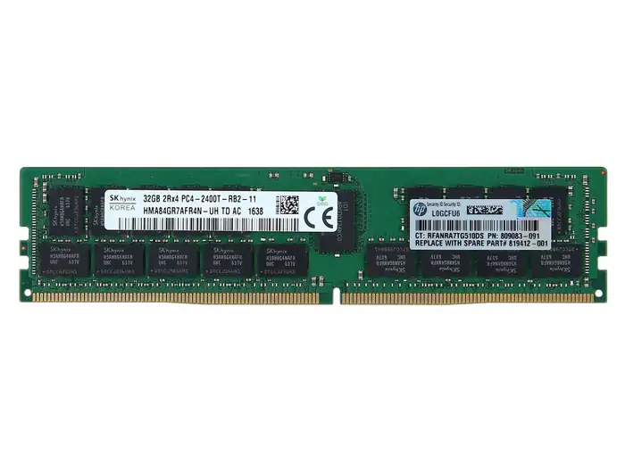 32GB HP PC4-19200T-R DDR4-2400 2Rx4 CL17 ECC RDIMM 1.2V