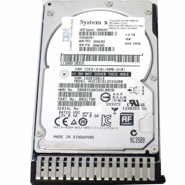 1.2TB 10K 12Gbps SAS 2.5in G3HS 512e HDD 00NA262