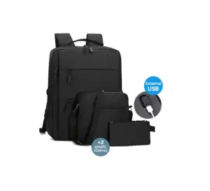 LAPTOP BACKPACK WITH EXTERNAL USB AND 2 SMALL BAGS NEW - Photo
